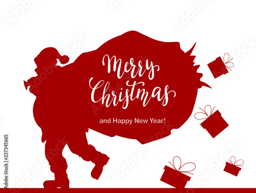 Shadow of Santa with Sack and Present on White Background