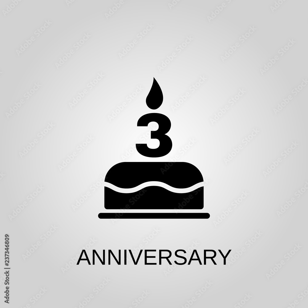 The birthday cake with candles in the form of number 3 icon. Anniversary concept symbol design. Stock - Vector illustration can be used for web. The birthday cake with candles in the form of number 3 icon. Anniversary concept symbol design. Stock - Vector illustration can be used for web.