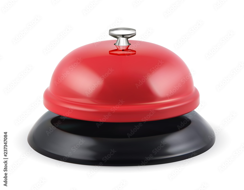 Fototapeta premium Desk bell. Vintage hotel reception service bell. Realistic vector 3d illustration