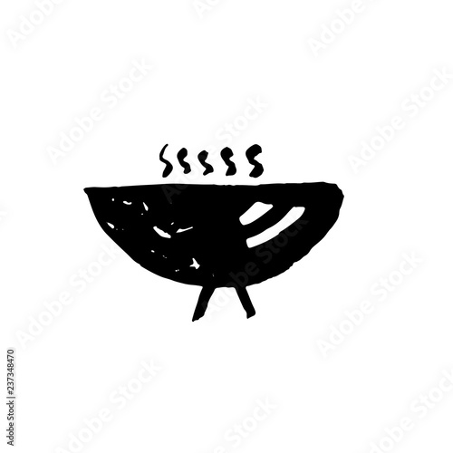 Wok icon. Cauldron for pilaf. Grunge brush vector illustration.