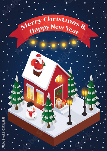 Wallpaper Mural Family house. Merry Christmas illustration. Torontodigital.ca