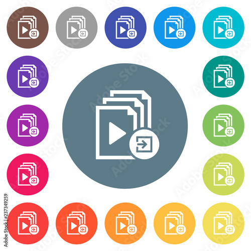 Import playlist flat white icons on round color backgrounds
