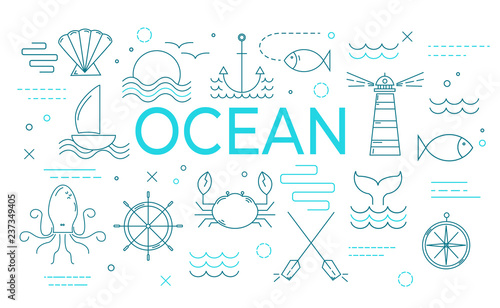 Ocean theme banner with thin line icons.