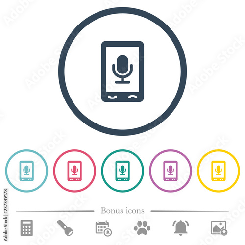 Mobile recording flat color icons in round outlines photo