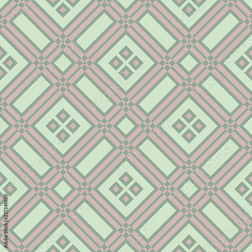 Geometric dark green seamless background wth pink elements