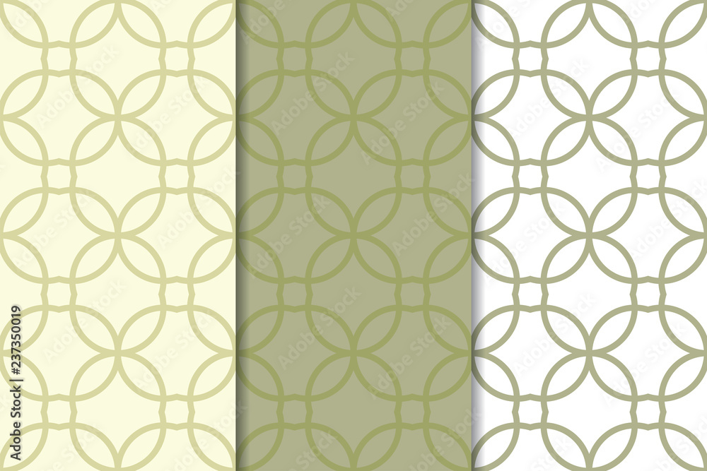 Fototapeta premium Olive green and white geometric set of seamless patterns