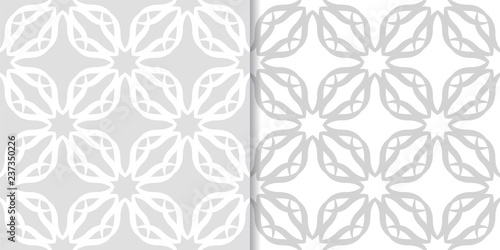 Light gray floral ornamental designs. Set of seamless patterns © Liudmyla