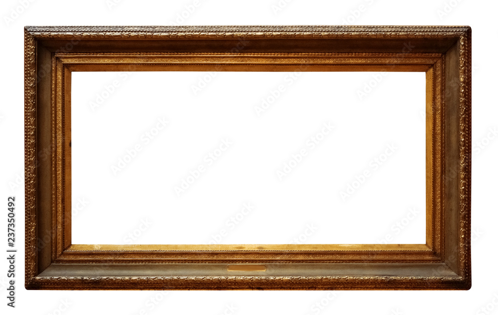 Fototapeta premium Picture gold wooden frame for design on white background