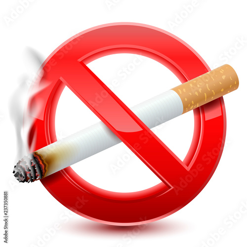 Forbidden no smoking red sign, isolated on  white background. Vector Illustration photo