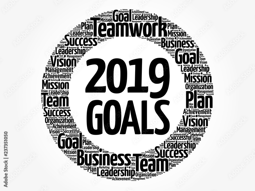2019 Goals word cloud collage, business concept background