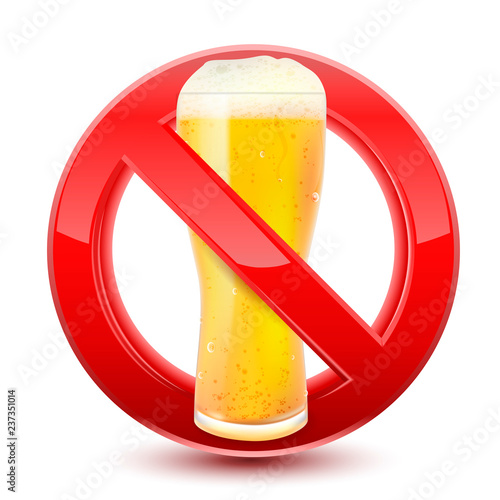 Forbidden no beer red sign, isolated on  white background. Vector Illustration.