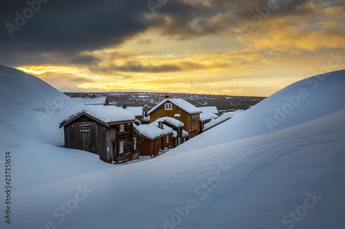 Winter in Roros, norwegian mining town listed by UNESCO photo