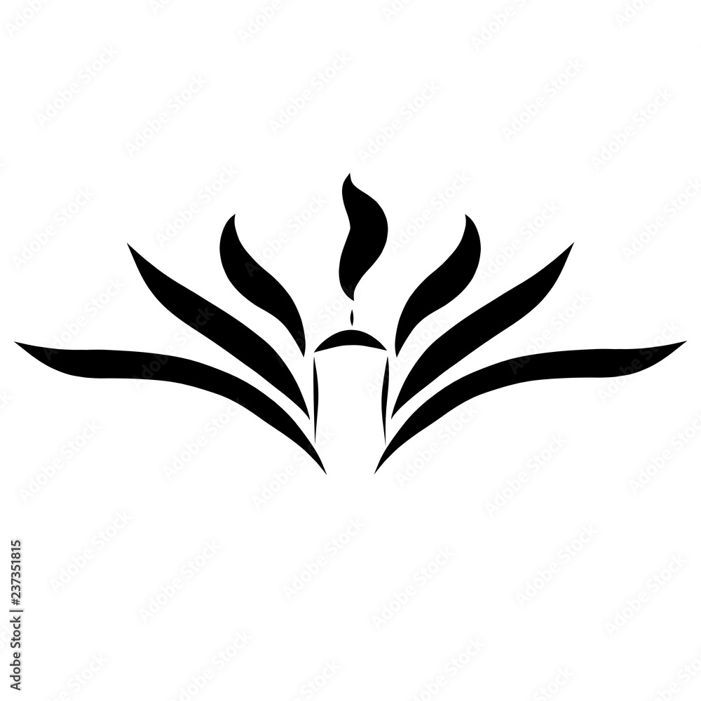 Burning candle, black pattern, contour, light and heat Burning candle, black pattern, contour, light and heat