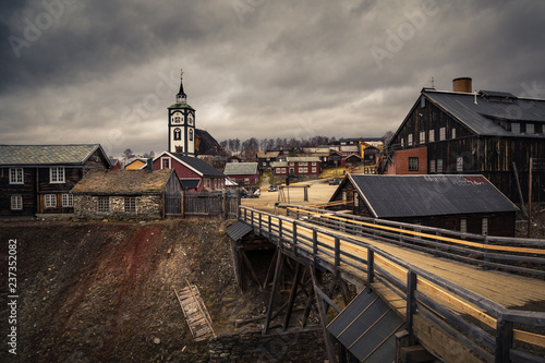 View on Roros church. Norwegian original architecture. Mining town. photo