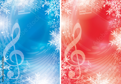 blue and red vector flyers with music notes and snowflakes - christmas backgrounds