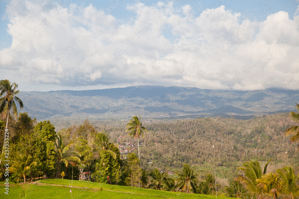 Landscape with mountains on the island of Bali.