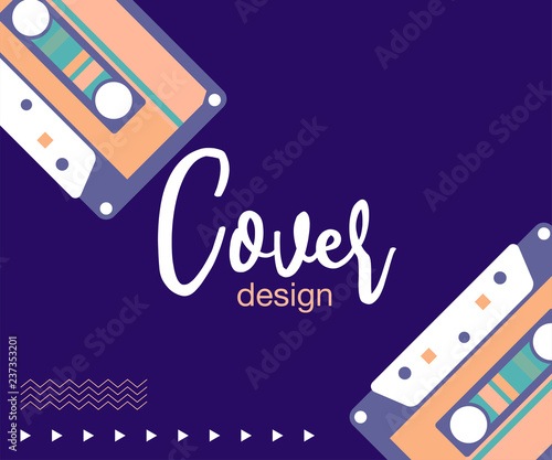 Retro party 80 s banner  cover or invitation card with cassete tape. Old style vector poster