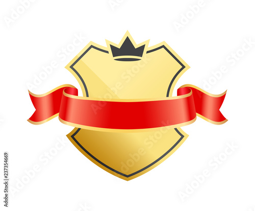 Gold coat of arms with ribbon decoration vector