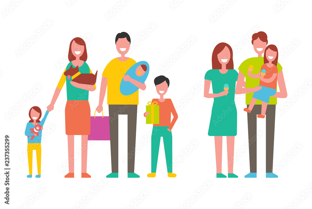 Fototapeta premium Family Couple and Children Vector Illustration