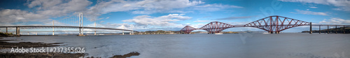 Panorama of Forth Bridge, Forth Road Bridge and Queensferry Crossing Bridge photo