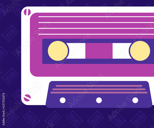 Vector beta tape and cassette box old graphic in 80s style. Awesome super video hits. VHS effect. 80's and 90's style. Retro vintage cover