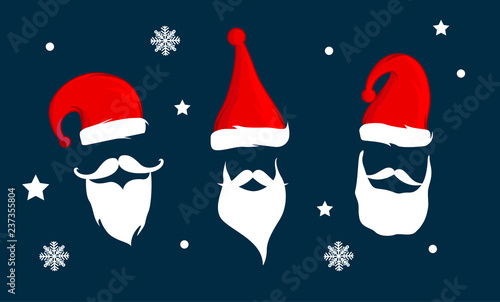 Santa Claus hat and beard. Vector illustration design. 