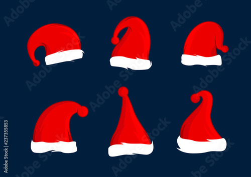 Set of Santa Claus red hats. Christmas hat decoration. Vector illustration design.
