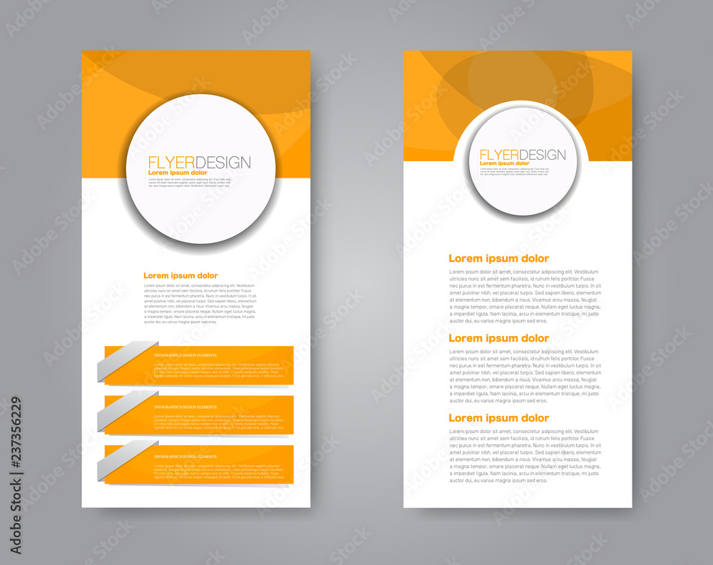 Vector flyer and leaflet design. Set of two side brochure templates for business or ediucation. Vertical banners. Orange color. Vector flyer and leaflet design. Set of two side brochure templates for business or ediucation. Vertical banners. Orange color.