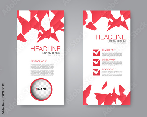 Vector flyer and leaflet design. Set of two side brochure templates for business or ediucation. Vertical banners. Red color. photo