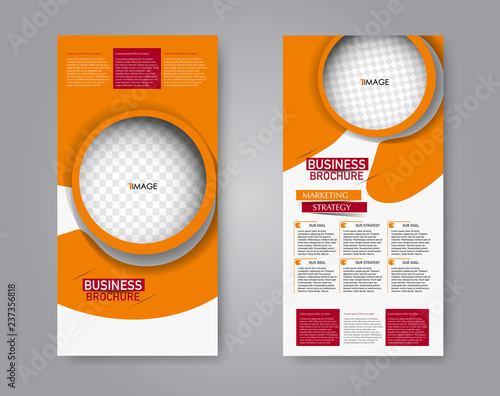 Narrow flyer and leaflet design. Set of two side brochure templates. Vertical banners. Orange and red color. Vector illustration mockup.