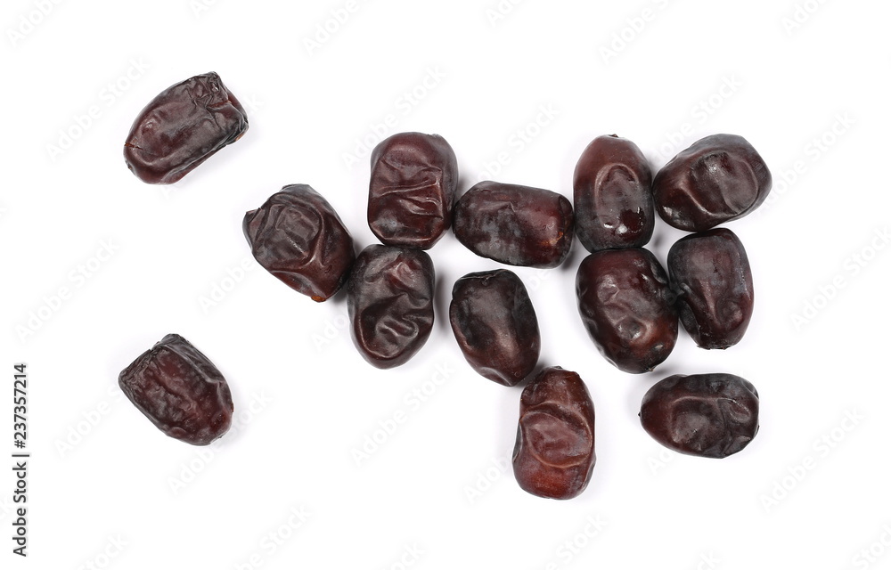 Fresh dates isolated on white background, sweet fruit, top view Fresh dates isolated on white background, sweet fruit, top view