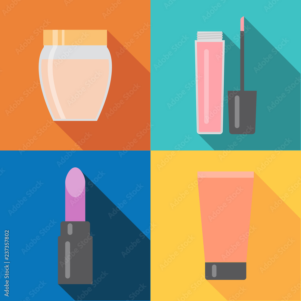 Set of four makeup items in flat style Set of four makeup items in flat style