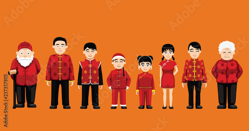 Family Standing Cartoon Vector Illustration (Chinese)