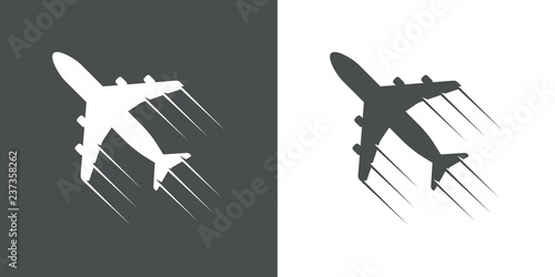 Icono plano avión con estela en gris y blanco