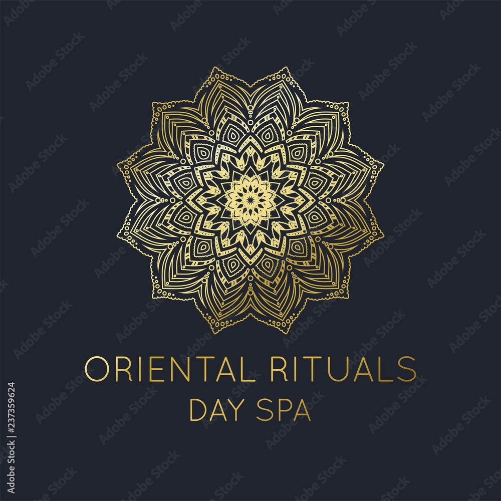 Oriental Logo, Gold Mandala template for Oriental Day Spa Logo and other Oriental Brands vector