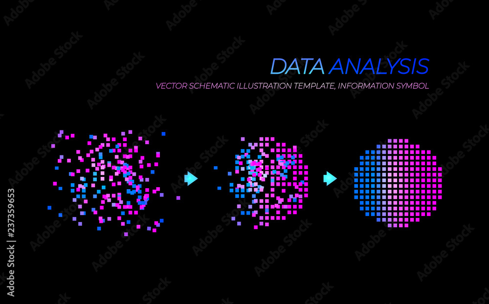 Vector Glowing Big Data Analysis Illustration, Technology Elements Isolated. - obrazy, fototapety, plakaty 