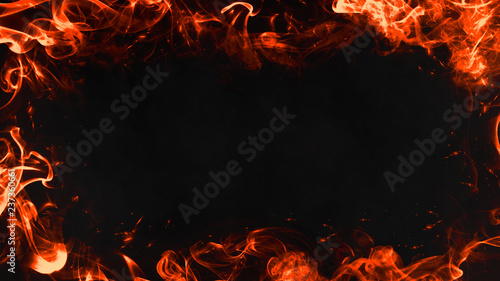 Fotografie, Obraz Abstract flames frame on isolated a black background