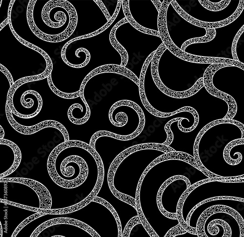 Abstract vector seamless background with handwritten curling figured lines