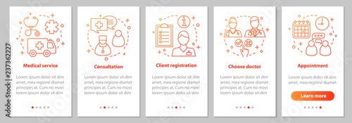 Medical service onboarding mobile app page screen with linear co
