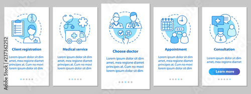 Medical service onboarding mobile app page screen with linear co