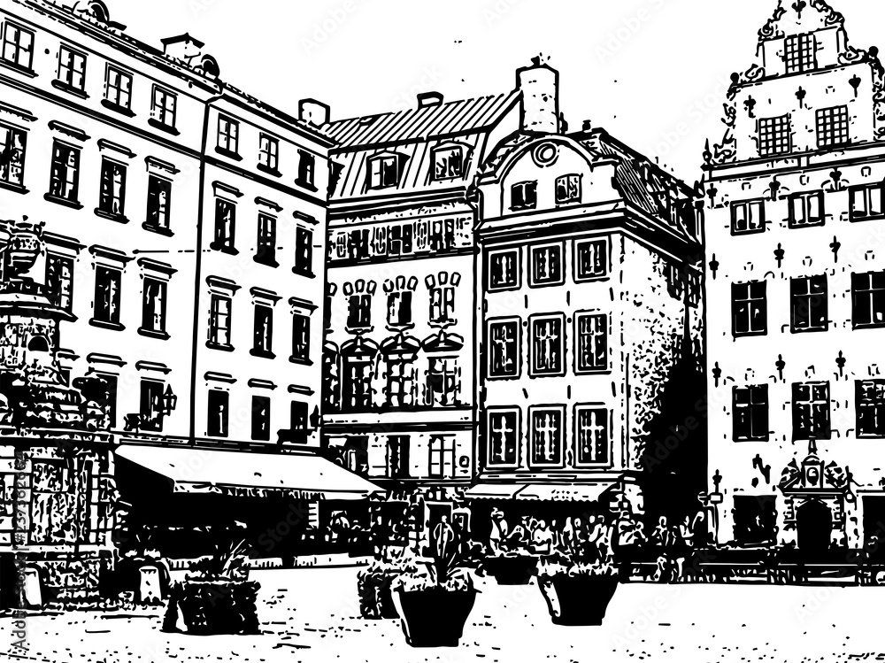 Stortorget, Stockholm old square. Hand drawn sketch
