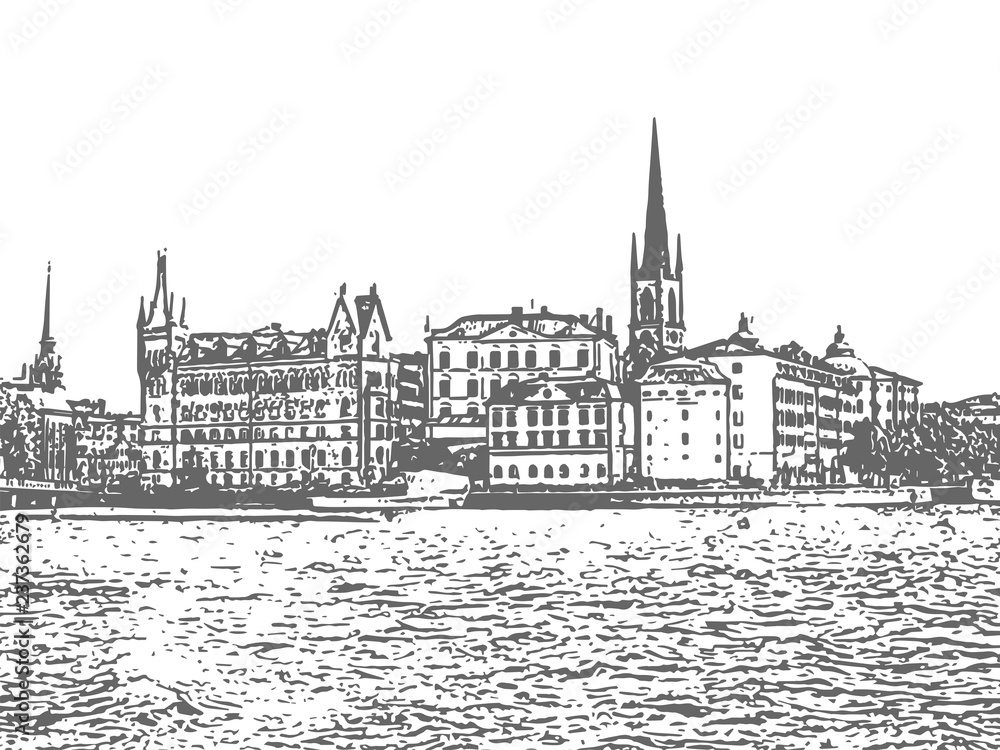 Stockholm. Vintage hand drawn sketch