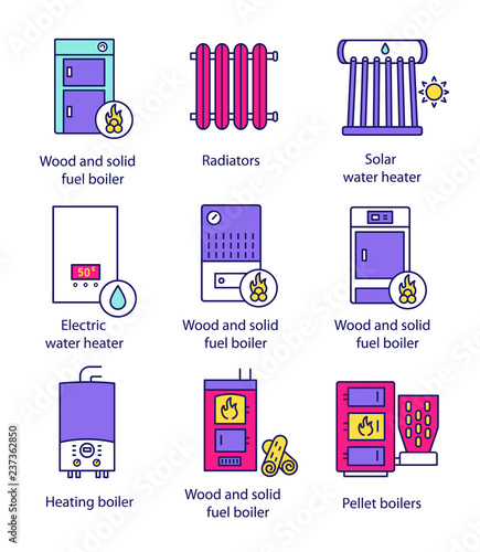 Heating color icons set