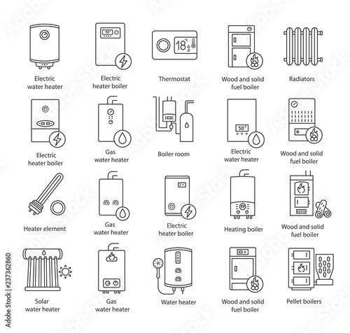 Heating linear icons set