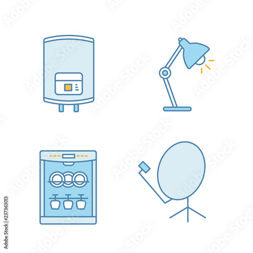 Household appliance color icons set