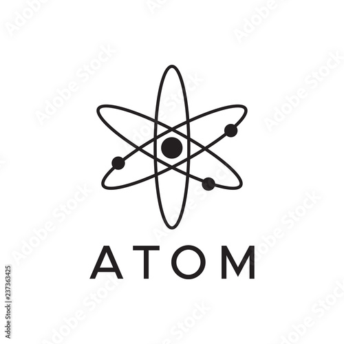 Atom logo. Nuclear vector logo particle. Atomic badge