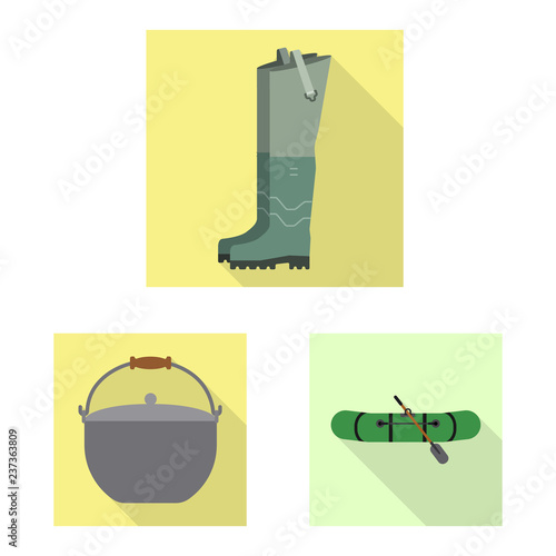 Vector illustration of fish and fishing sign. Set of fish and equipment stock symbol for web.