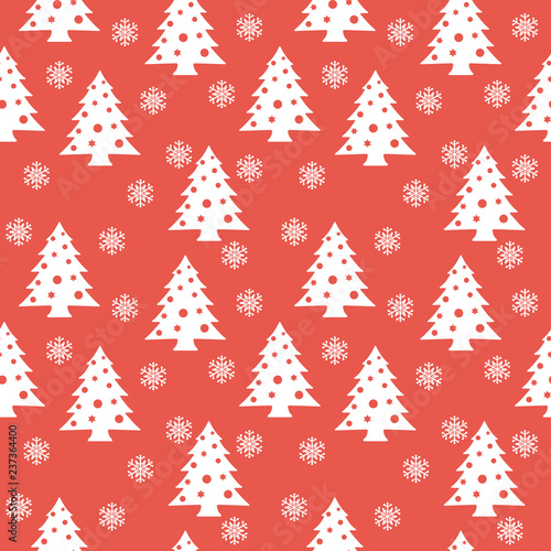 Christmas Seamless Pattern. White Trees On Red Background. Vector Illustration. © andrej