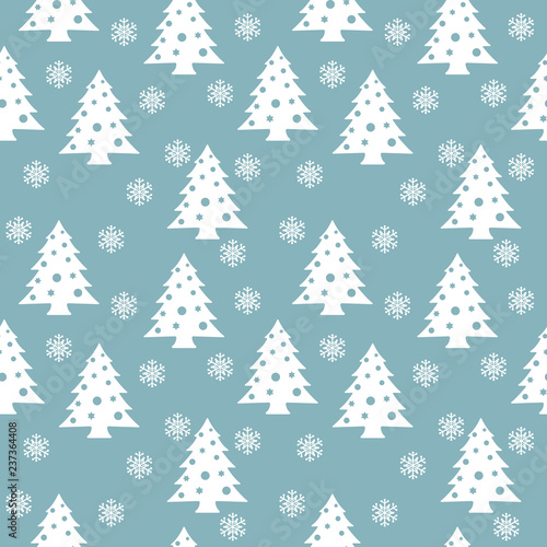 Christmas Seamless Pattern. White Trees On Blue Background. Vector Illustration. © andrej