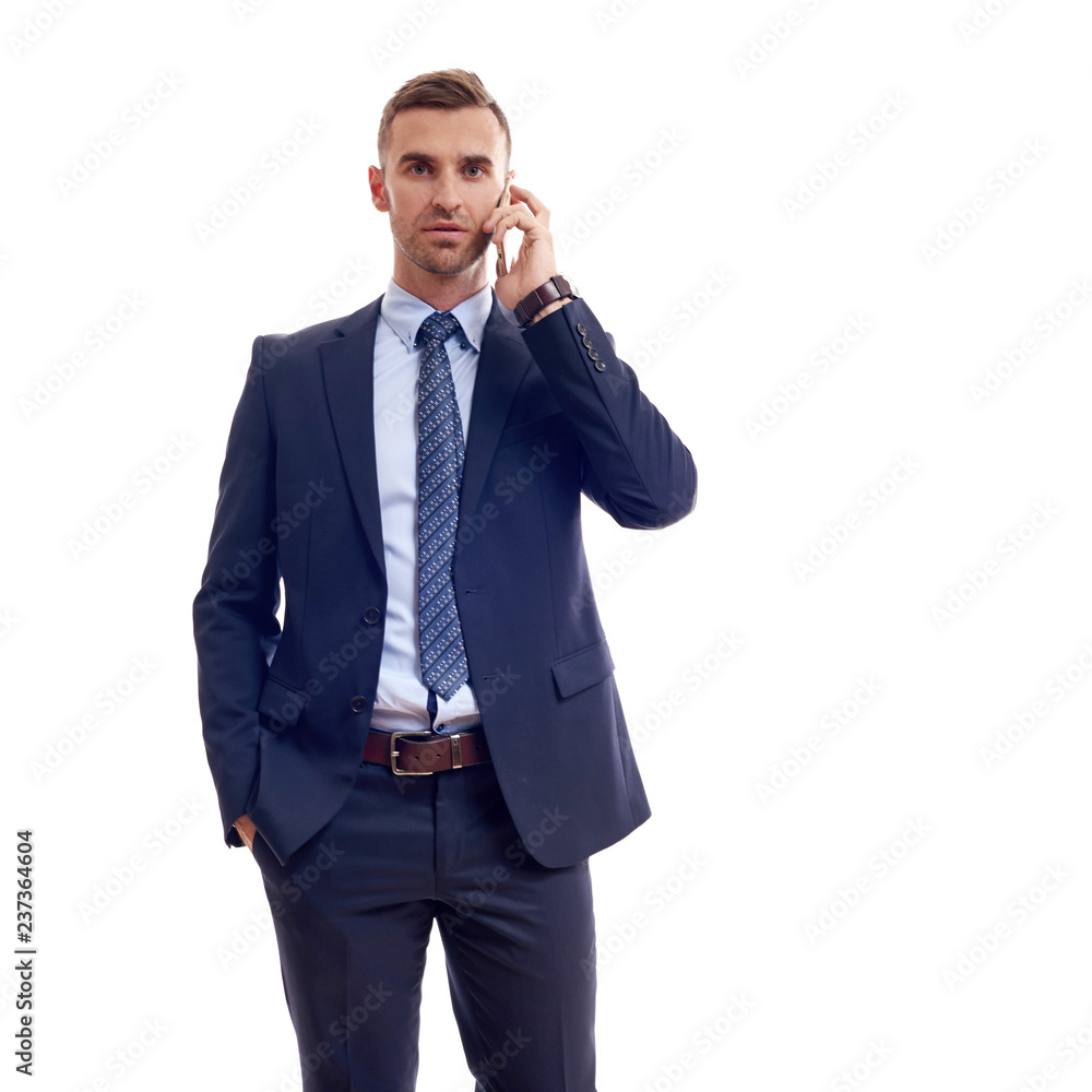 business, people and office concept - happy smiling businessman in suit